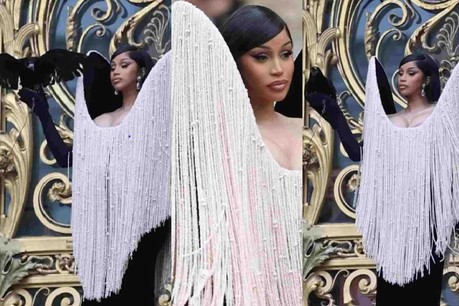 American rapper Cardi B at Schiaparelli fall/winter 2025 couture show on the opening day of Paris Haute Couture Week, July 7