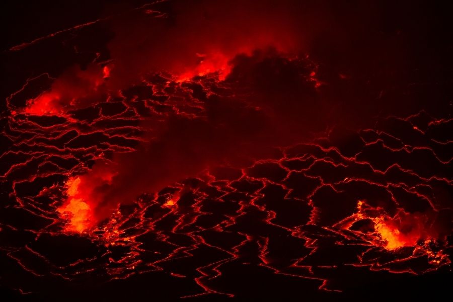 Mukherjee and his team flew past one of the world's few volcanoes in Congo