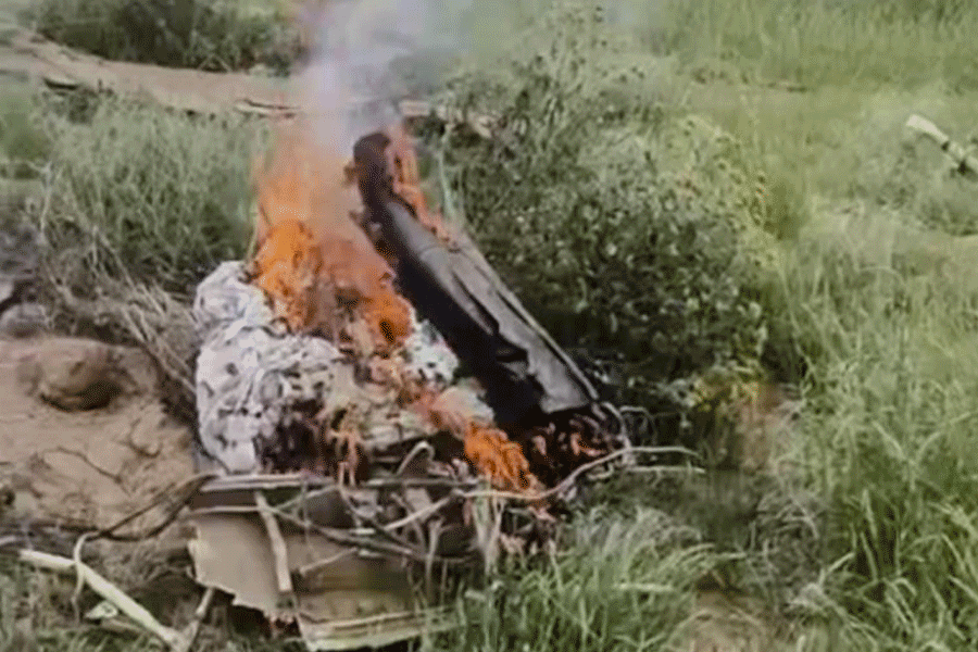 Smoke billows out after IAF's Jaguar fighter jet crashed near Churu in Rajasthan, Wednesday, July 9, 2025.