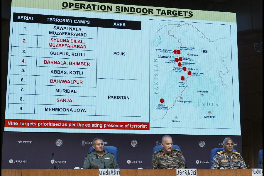 The army gives details on Operation Sindoor at a media conference in New Delhi on May 11.