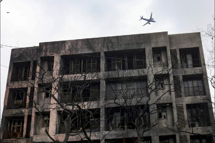 The crash site of Air India's Boeing 787-8 aircraft, which was operating flight AI 171 from Ahmedabad to London, seen a month after the tragedy, in Ahmedabad, Saturday, July 12, 2025.