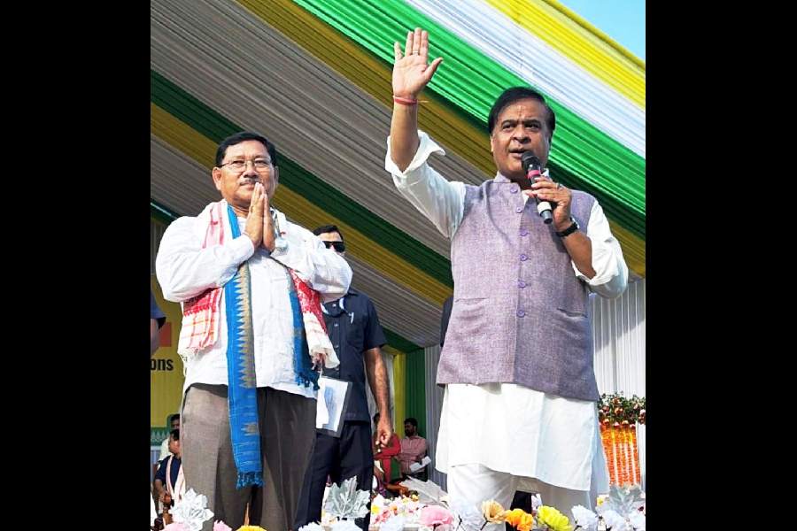 Assam Chief Minister Himanta Biswa Sarma during an election campaign rally in support of National Democratic Alliance (NDA) candidate from Sidli constituency Nirmal Kumar Brahma (UPPL)