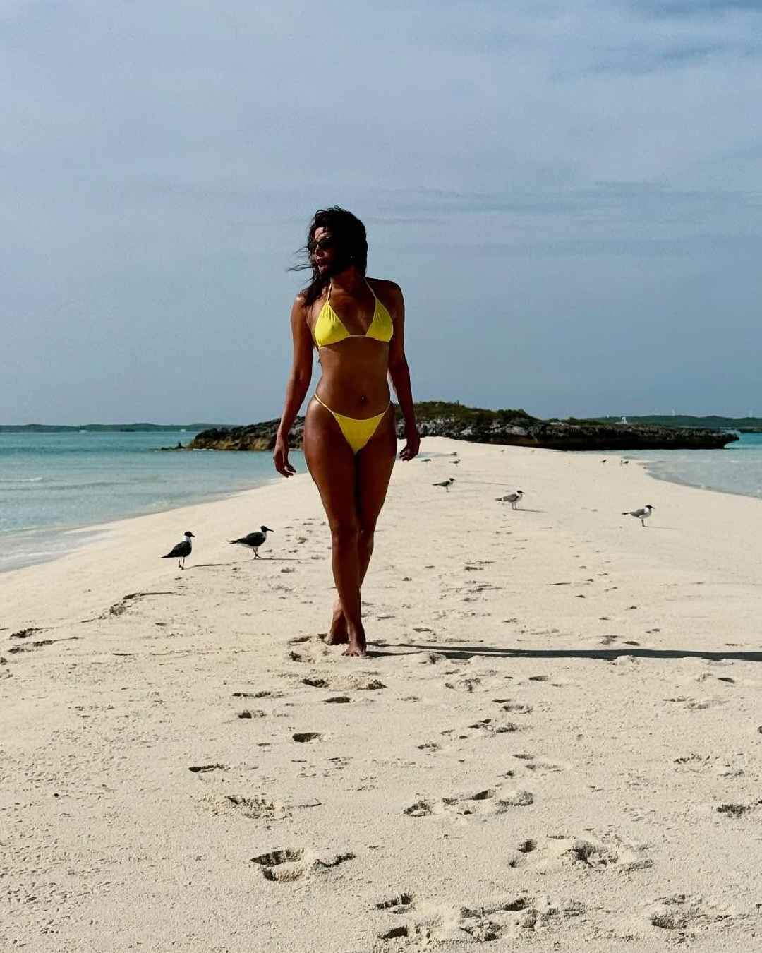 Priyanka Chopra looked gorgeous in a yellow bikini on a picturesque beach. 