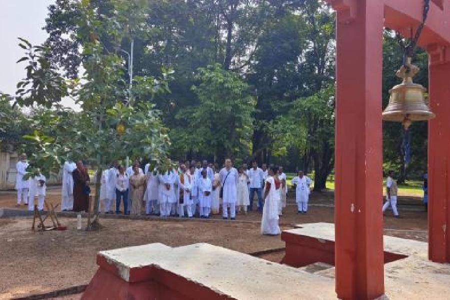 Visva-Bharati vice-chancellor Probir Kumar Ghosh and other officials during the Heritage Walk