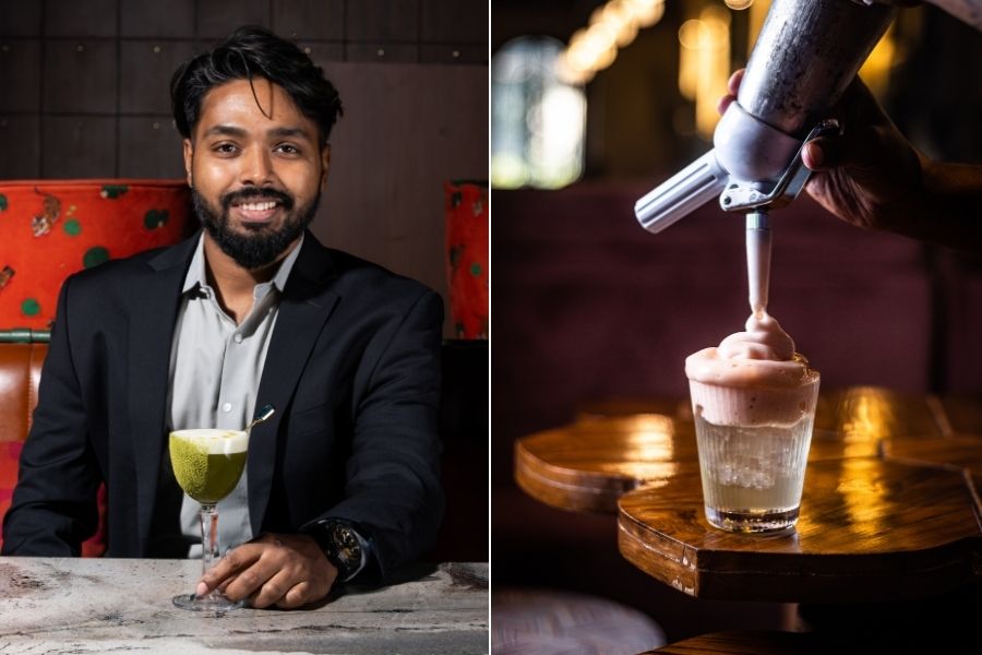 Ølterra's beverage manager Subhobrata Majumder, and their standout serve, ‘Climate & Soil’