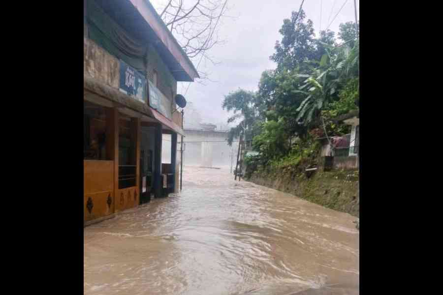 A flooded locality at Teesta Bazar on Tuesday