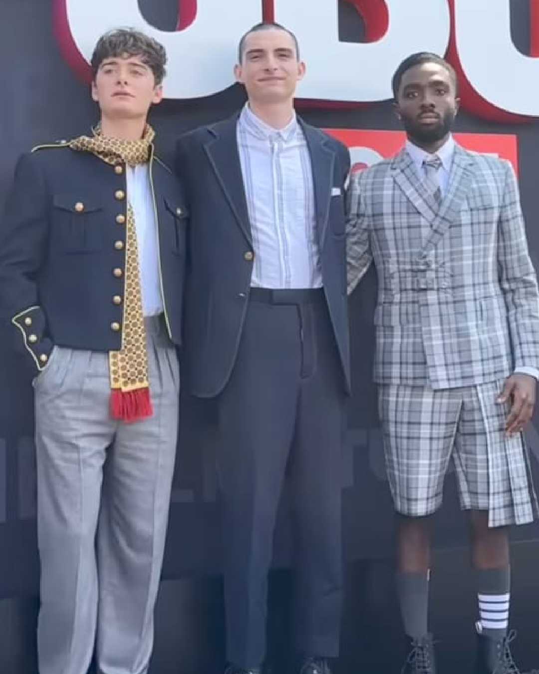 The Stranger Things cast — Noah Schnapp, Finn Wolfhard and Caleb McLaughlin — looked dapper in crisp suits. 