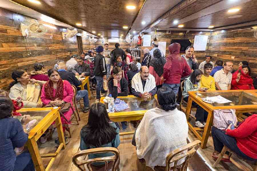 Tourists at a restaurant in Pahalgam on Saturday. (PTI)