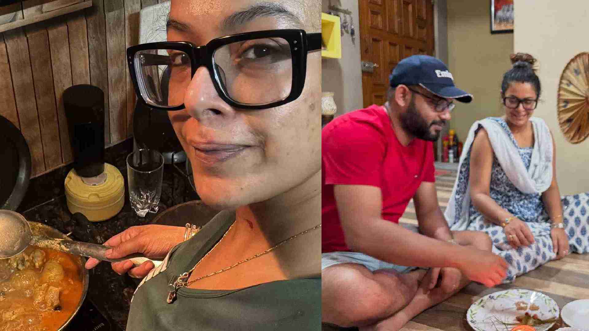 Singer-actress Iman Chakraborty turned cook for husband Nilanjan Ghosh. She celebrated the festival with a lavish family feast.  