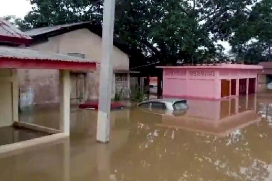A drone visual showing widespread inundation, in Sribhumi, Assam on Tuesday