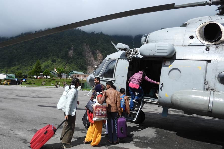 Stranded tourists being airlifted to safety