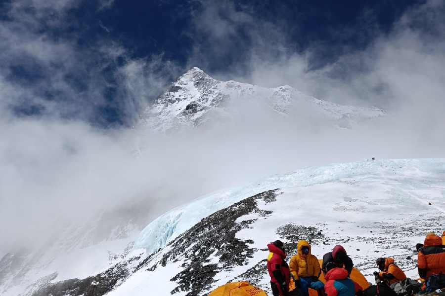 Camp 4 which is the final base camp, and the Everest ahead. This picture was taken on May 14, 2025. The group scaled the peak on May 15