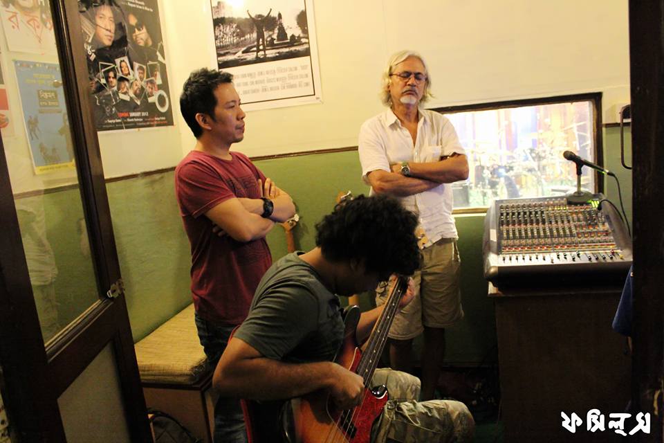Adhikari at a recording session with Fossils