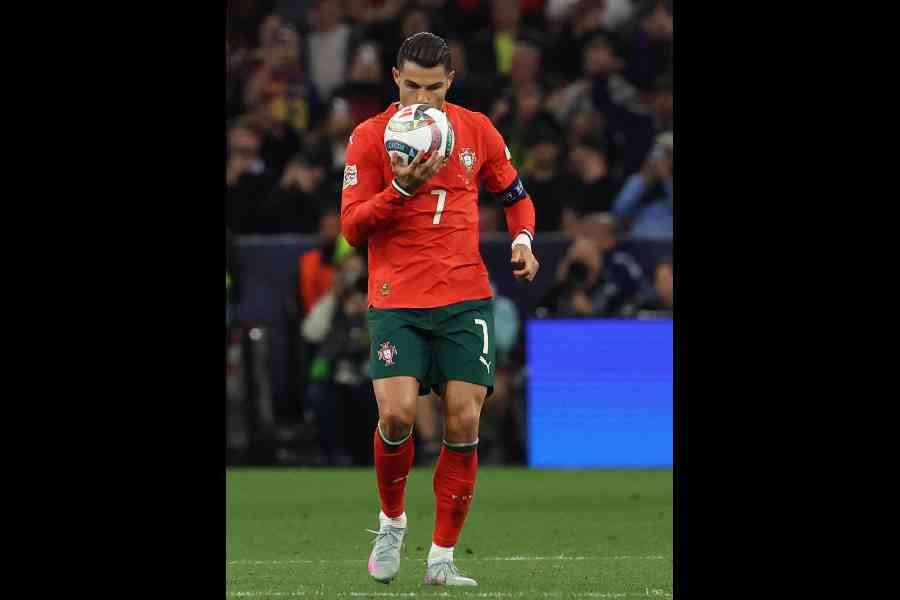 Portugal's Cristiano Ronaldo celebrates scoring their second goal