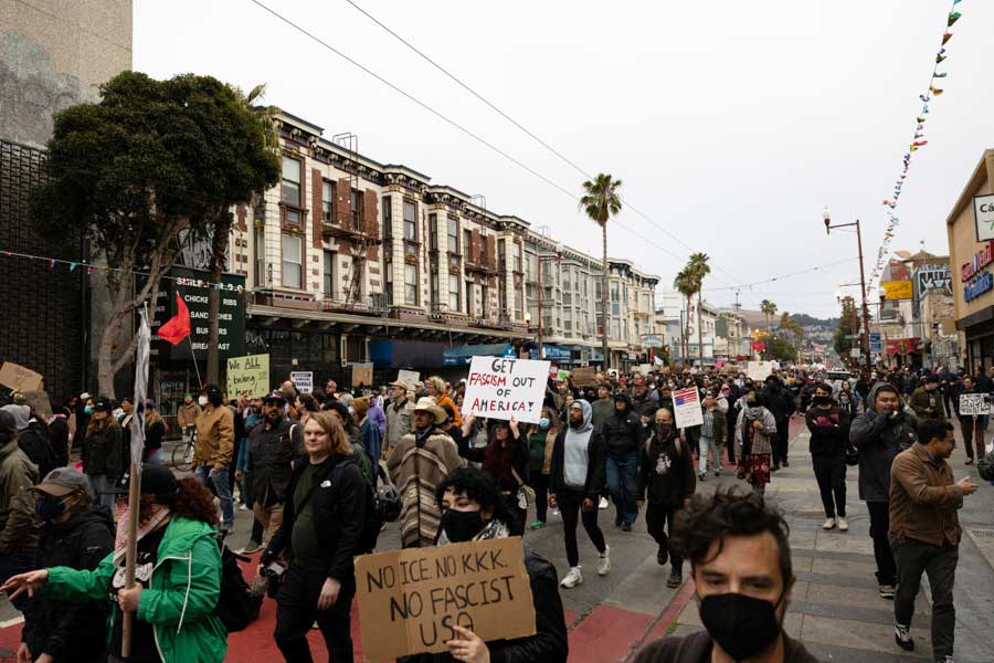 Protest against federal immigration sweeps, in San Francisco. Another 2,000 National Guard troops and 700 Marines are being sent to Los Angeles on Trump’s orders, despite objections from local officials and logistical concerns from the police chief.