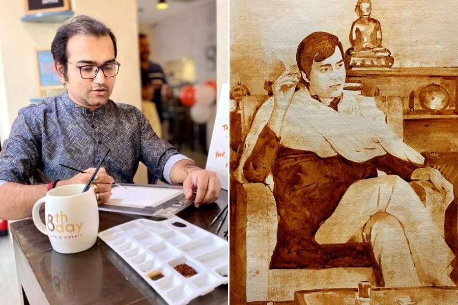Partha Mukherjee, and his coffee art of Soumitra Chatterjee