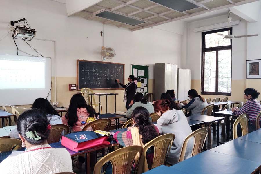 Shirsha Singh during a Korean language class at Loreto College in January, 2025 