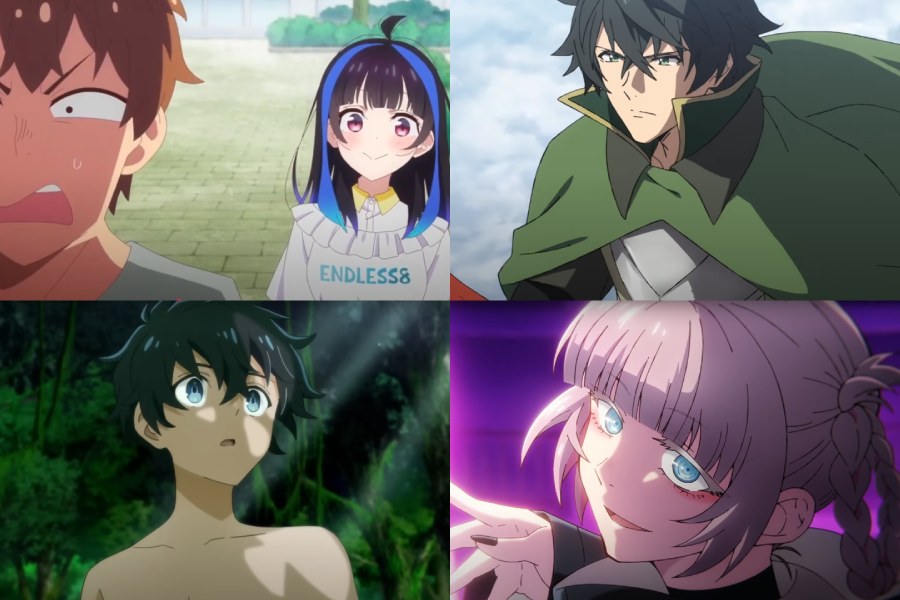 (L-R) Rent-a-Girlfriend S4, The Rising of the Shield Hero S4, The Water Magician, Call of the Night S2