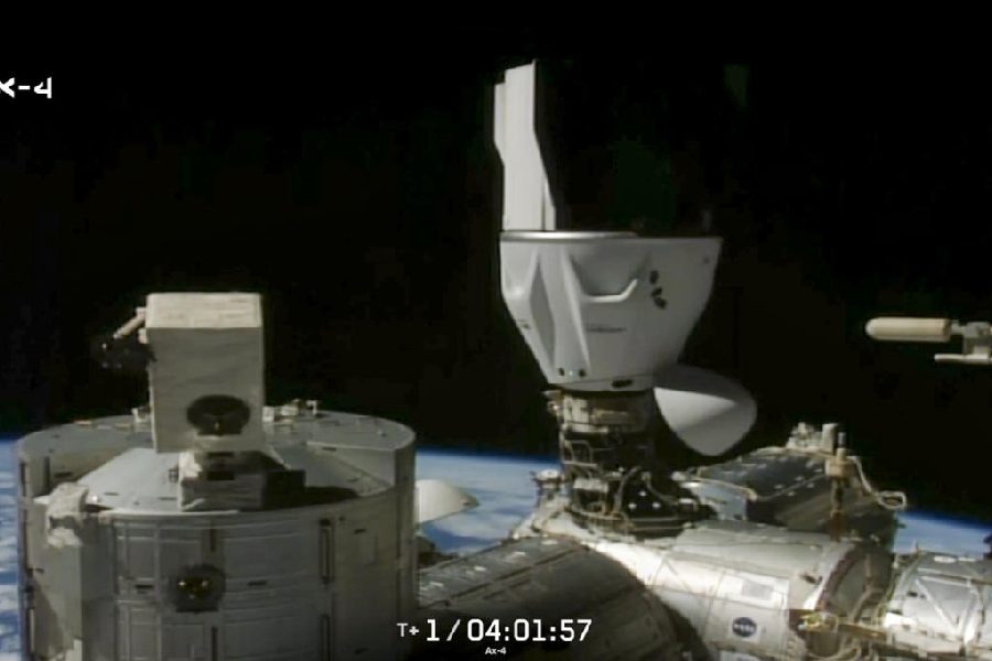 The spacecraft with Shubhanshu Shukla and three other astronauts onboard during its docking with the International Space Station on Thursday.