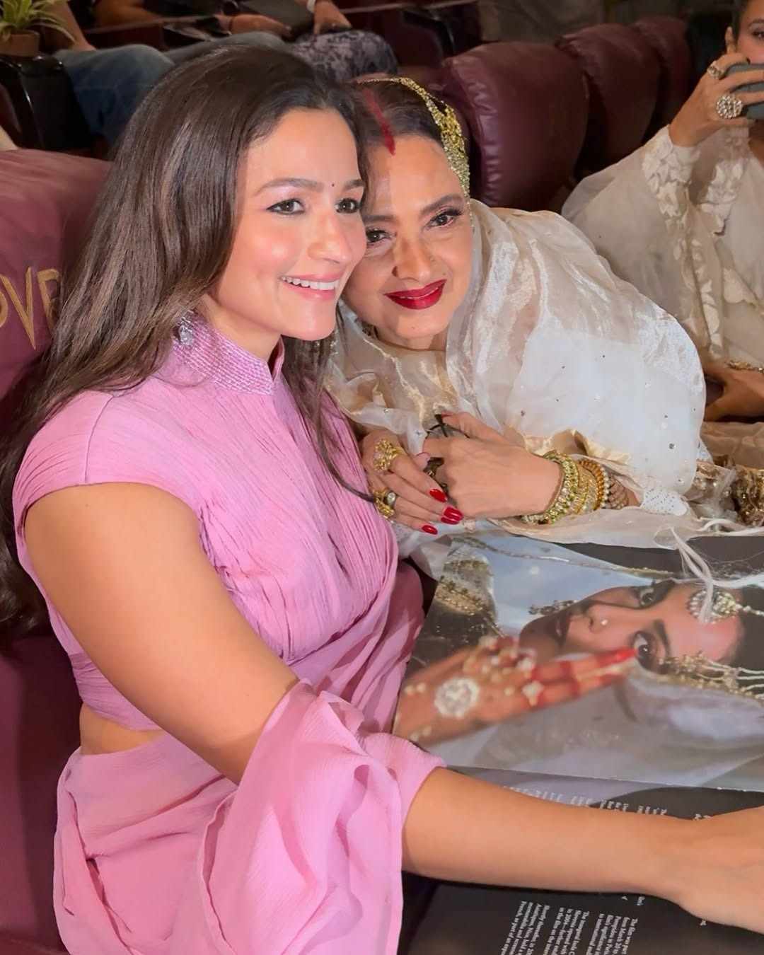 Alia Bhatt was all smiles as she posed for a picture with Rekha during the screening.