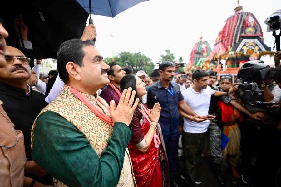 Gautam Adani and his family in Puri on Saturday.