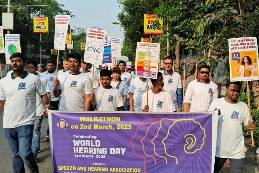 A walkathon was organised on Sunday morning by the Speech and Hearing Association of India, West Bengal Branch, from Rashbehari crossing to Gariahat ahead of World Hearing Day on March 3 