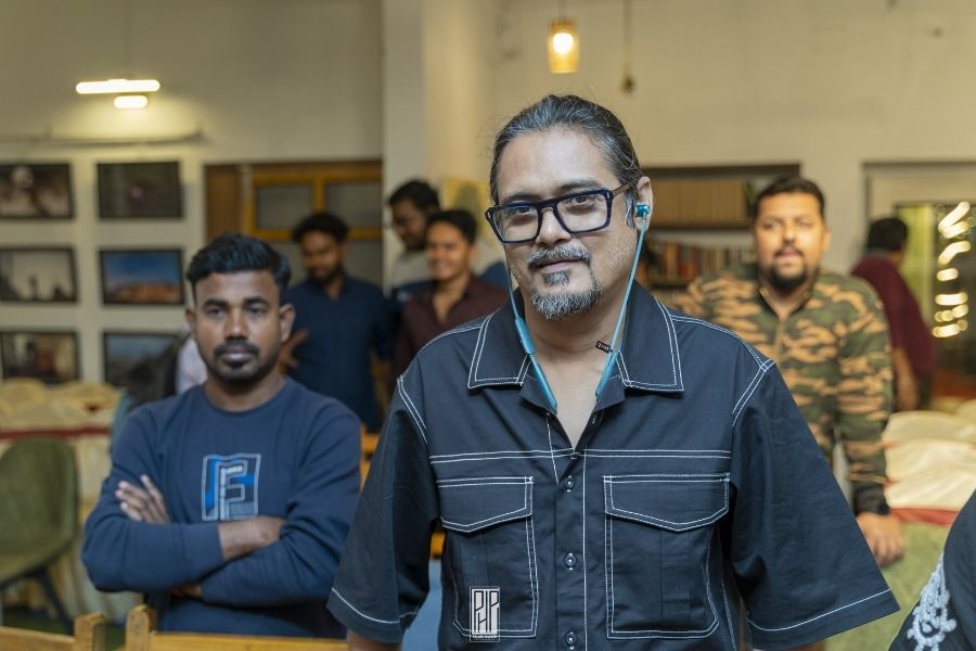 Vocalist Abhijit 'Pata' Barman, who reunited with his old band in 2021, at the album launch event at Cafe Wisdom Tree in Kolkata