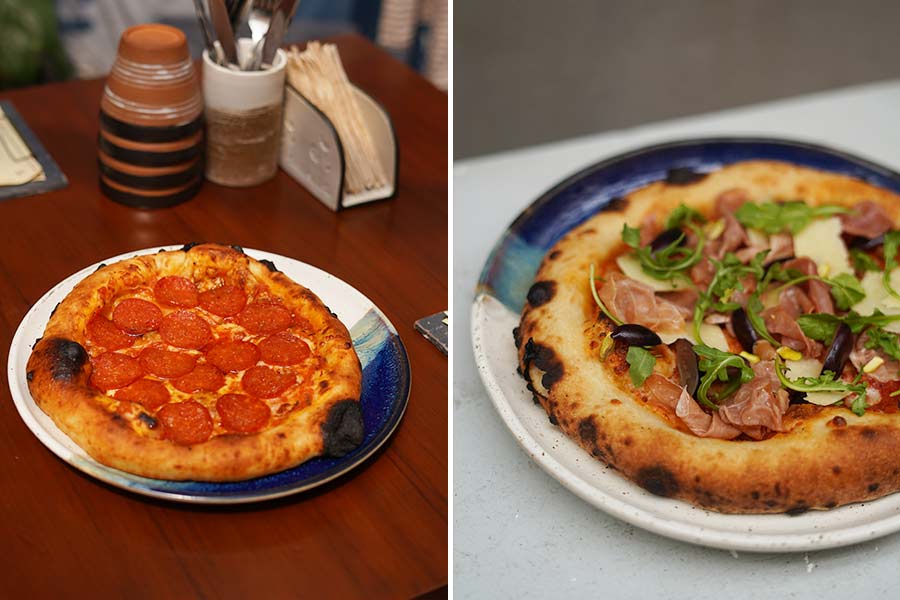 Pepperoni pizza lovers, fear not, there’s a classic pepperoni marinara pizza on the menu, as well as a pie with (right) prosciutto, arugula and grapes