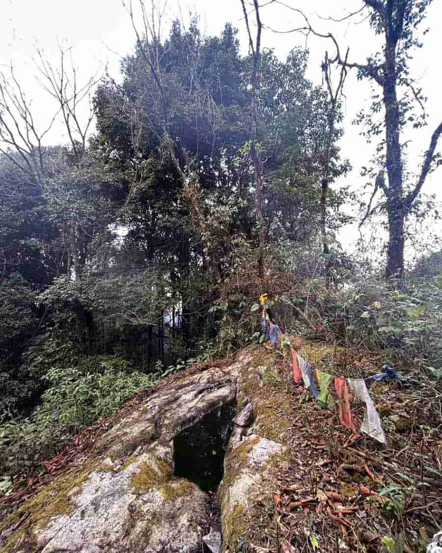 Another popular lore associated with the place is about a hollow atop the stone henge that has water all year round. Locals said the depth of the crater has never been measured. It is decorated with prayer flags, and incense sticks are carried to offer prayer to the sacred water source