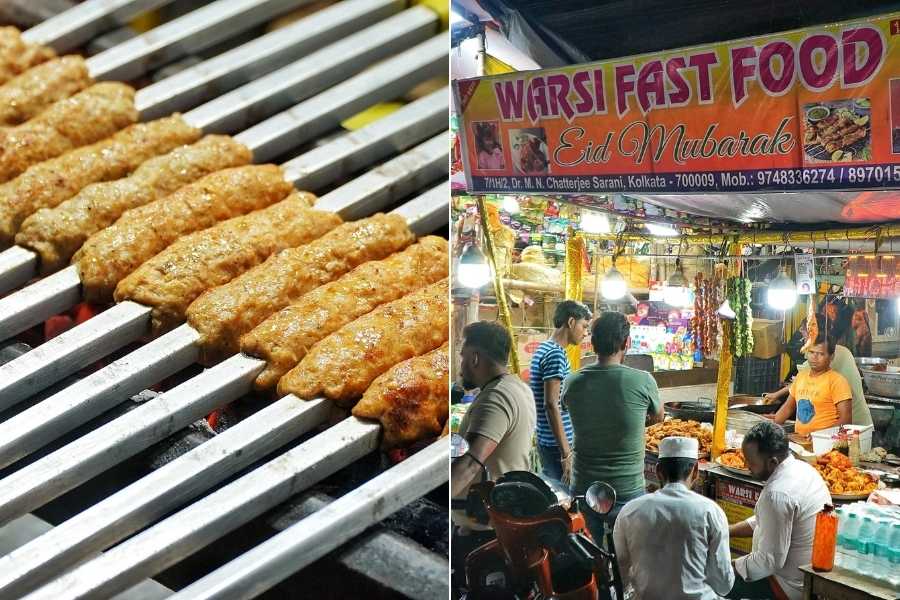 (Left) Skewers of Chicken Pyare Kebabs at (right) the Warsi Fast Food are available at reasonable prices