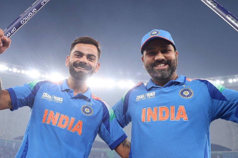Virat Kohli and Rohit Sharma strike a pose as Team India clinch famous win. Kohli was dismissed for 1 but Rohit played a match winning knock for the men in blue