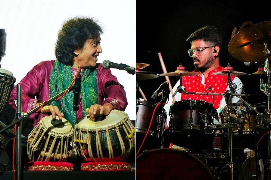 The event was curated by tabla player (left) Subhen Chatterjee and (right) Sambit C. Sambit said, “Organising something of this level is not easy. Getting all these artistes to Kolkata had its challenges. I haven’t slept properly for the last 20 days, but this has been worth it. Being able to pay tribute to Zakir Hussain on his birthday makes me very proud, and we will pay our respects to the legend through this festival every year.”