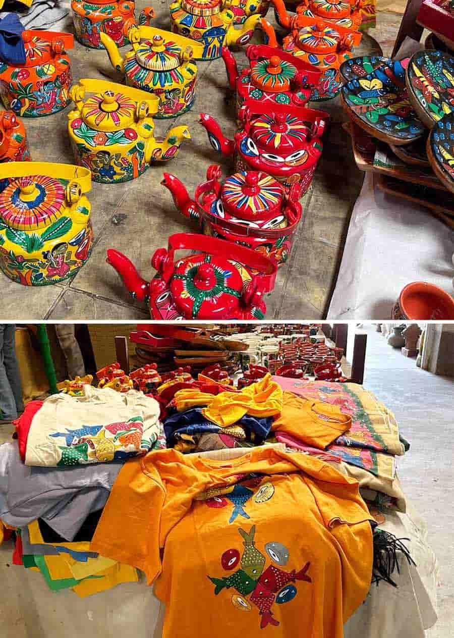 Nayagram is a shopper’s paradise for other collectors, too. From mugs, t-shirts, wooden trays to jewellery — the wide array of handmade and handpainted products are not to be missed either 