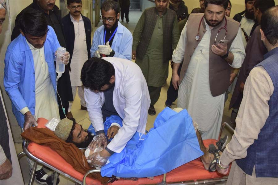 An injured victim of a passenger train attacked by insurgents, receives treatment upon arrival at a hospital in Quetta, Pakistan's southwestern Balochistan province, Thursday March 13, 2025. 