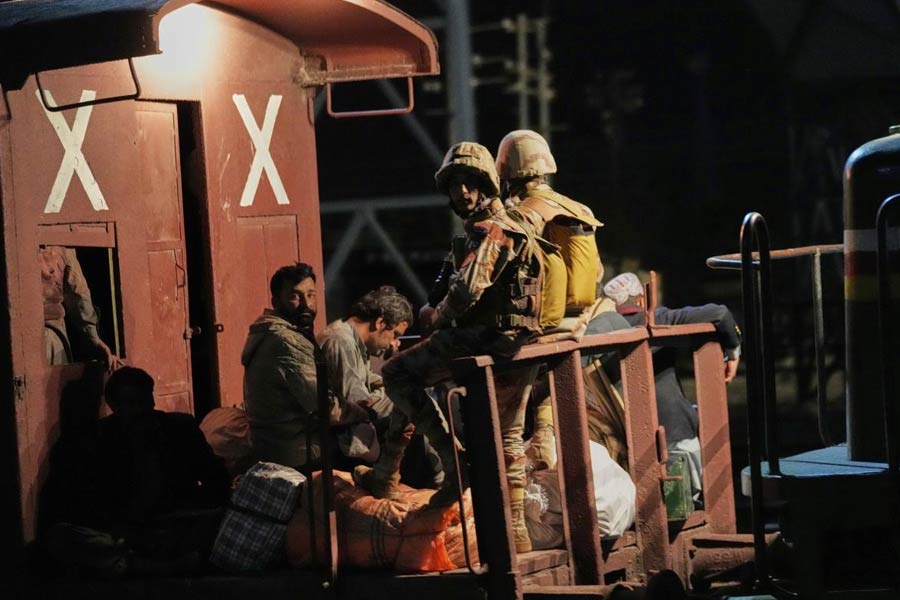A special train, organized by the army for the wounded and survivors rescued by security forces from a passenger train attacked by insurgents, arrives at a railway station in Much, in Pakistan's southwestern Balochistan province, Wednesday, March 12, 2025. 