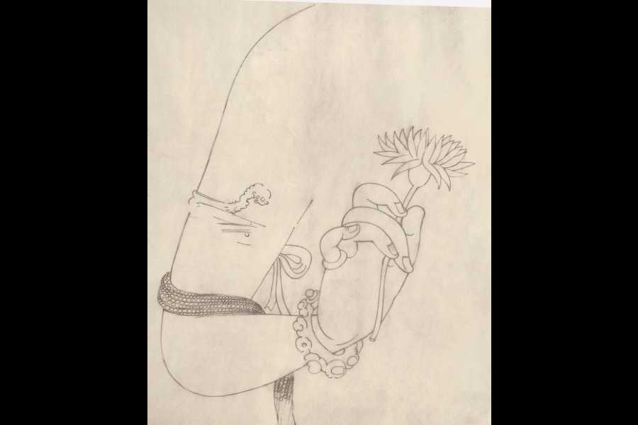 Ganesh Haloi’s sketch of the hand of Avalokitesvara Padmapani in 'Ajanta'.