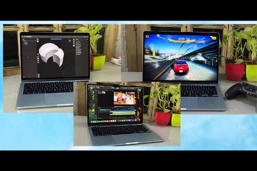 MacBook Air M4 seen running a range of applications — Shapr3D, LumaFusion and Asphalt Legends Unite.