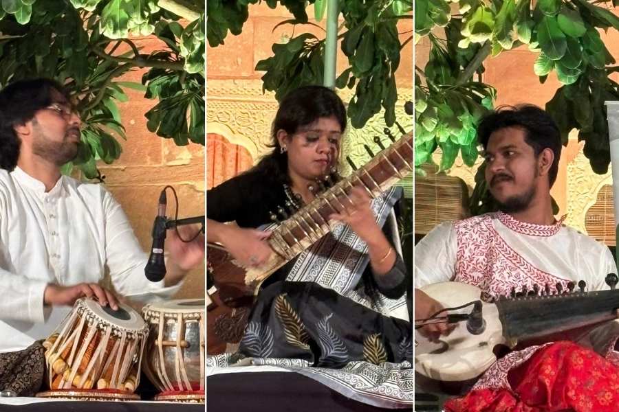 Arunava Mukherjee, Srijanee Banerjee and Swarnendu Mandal, from Kolkata, during their jugalbandi