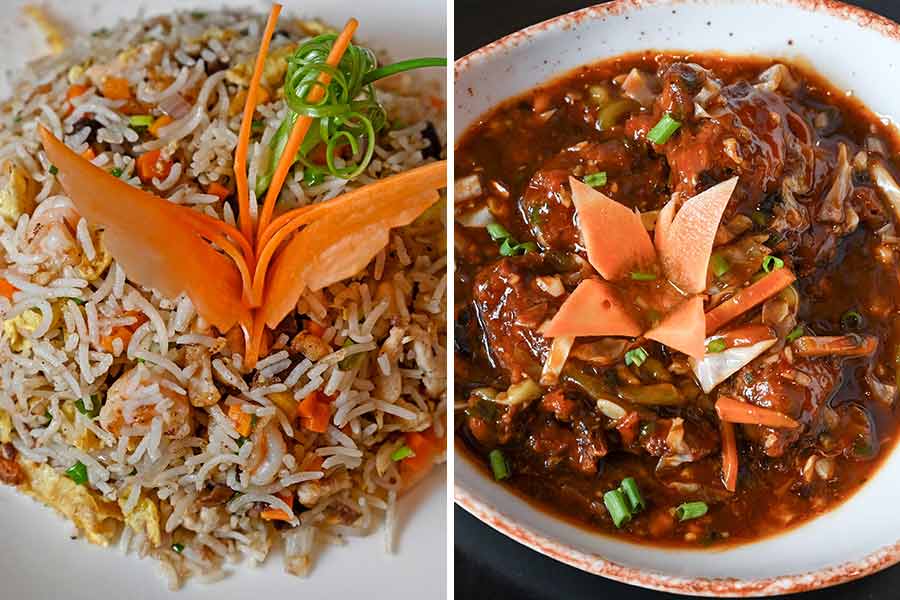 Mixed fried rice, and duck in black bean sauce