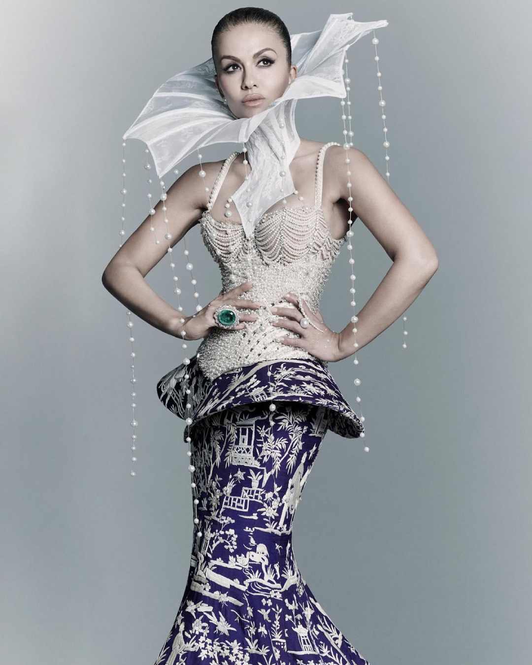 Natasha Poonawalla grabbed eyeballs in a Manish Malhotra-designed structured white-black-purple gown.