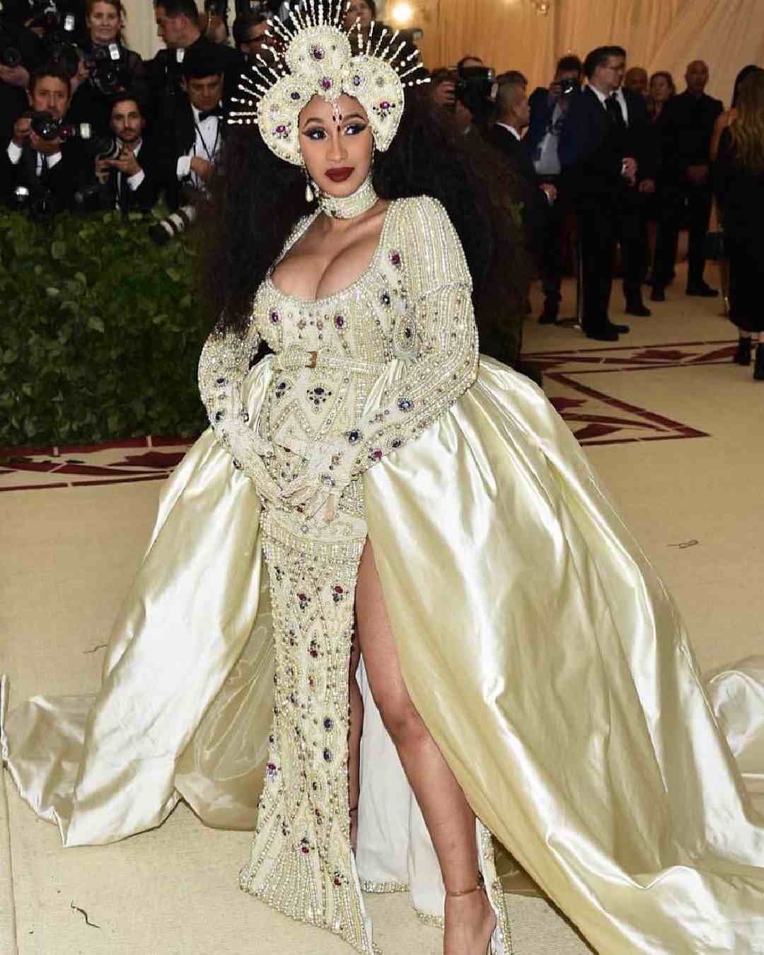 American rapper Cardi B was pregnant with her first child during her Met Gala debut in 2018. 