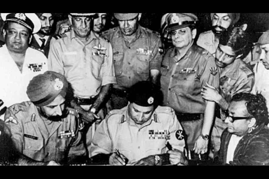 Pakistan’s surrender to India in Dhaka, 1971.