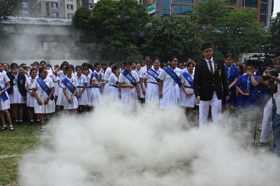 As part of the training, students at La Martiniere for Girls School learnt how to deal with smoke and gas in the event of an emergency.