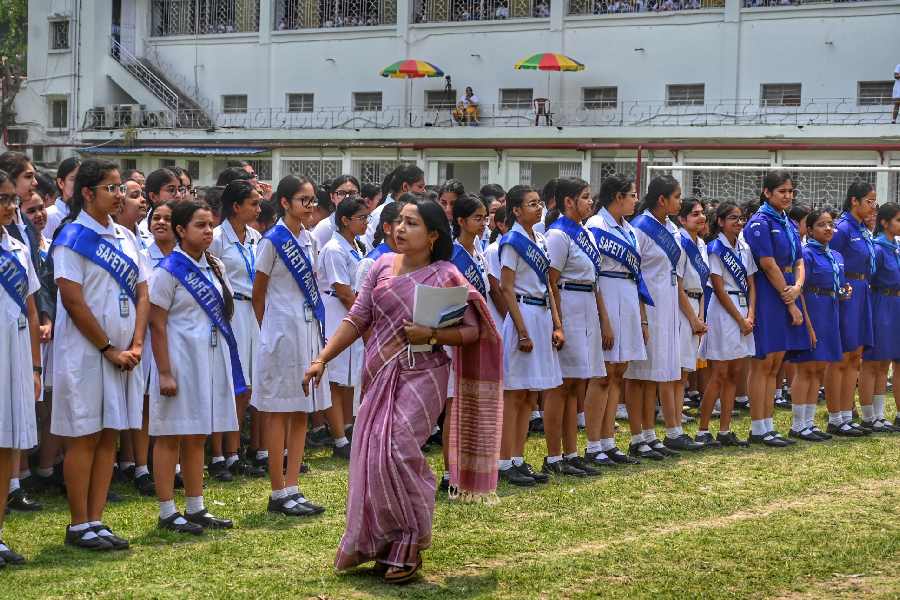 Students wore ‘Safety Protocol’ sashes across their uniforms during the session.