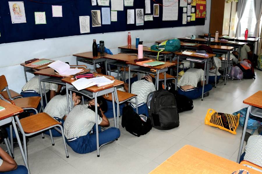 Students of Future Foundation School, Tollygunge, were trained to deal with crisis situations during the drill. 