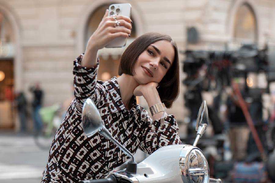 Lilly Collins on the set of ‘Emily in Paris’ Season 5