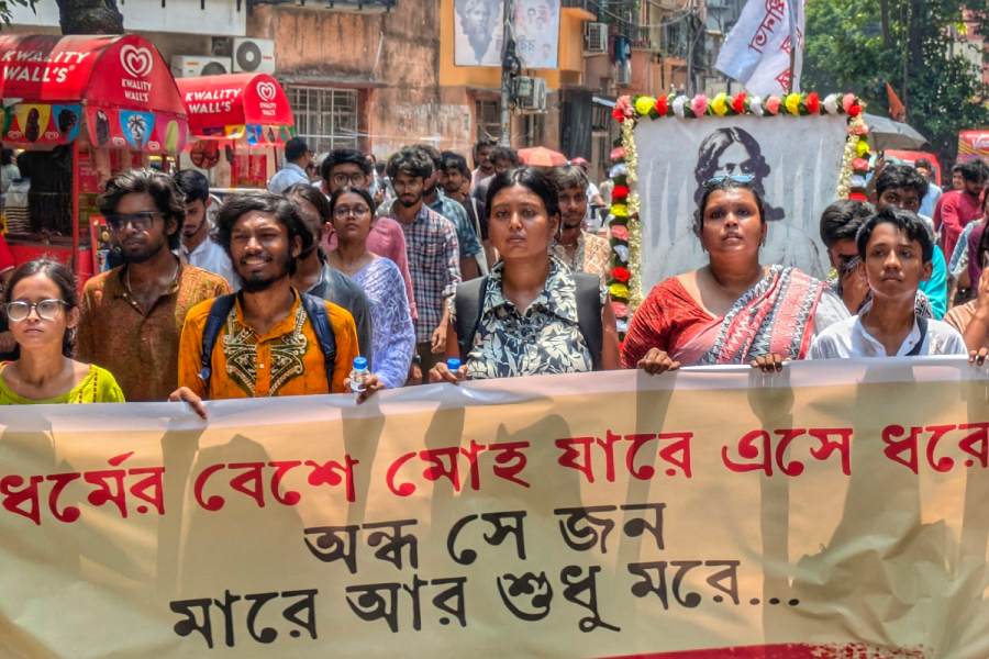 Rabindra Bharati University students took out a rally in north Kolkata to mark the occasion 