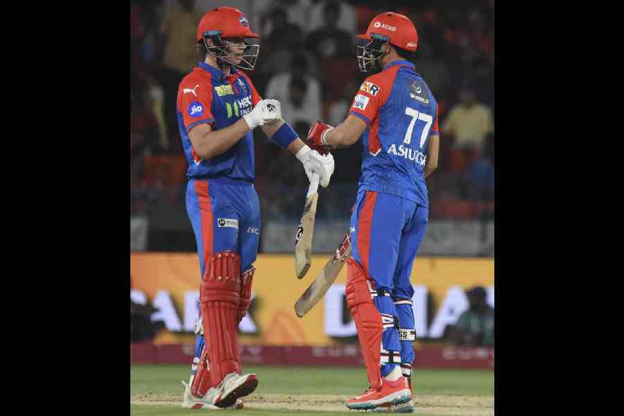 Delhi Capitals batters Ashutosh Sharma and Tristan Stubbs during the Indian Premier League 2025 cricket match between Sunrisers Hyderabad and Delhi Capitals