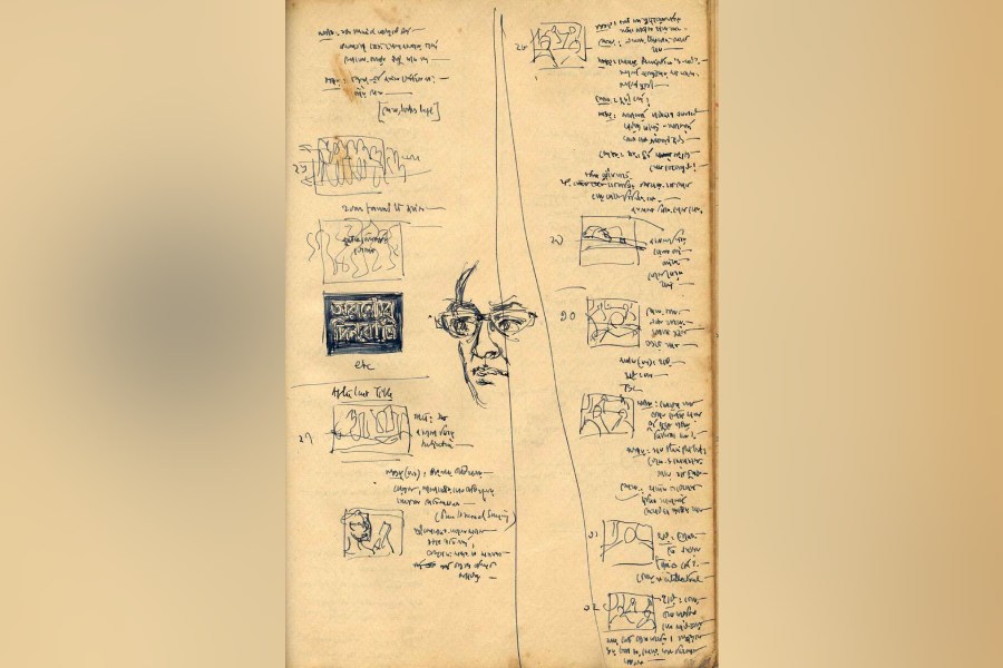 A page from Satyajit Ray’s script of Aranyer Din Ratri
