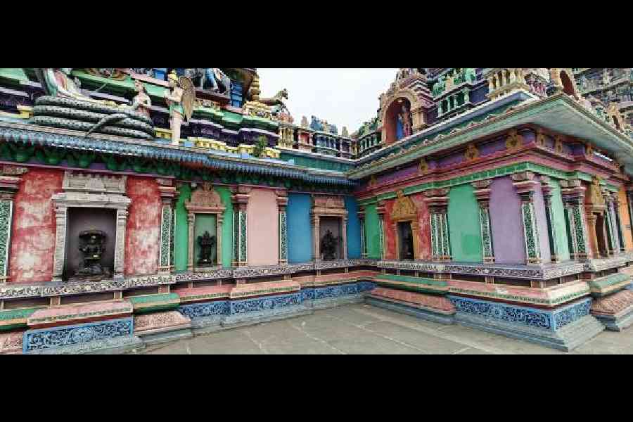 The colourful facade of the Penugonda Kanyaka Parameswari Temple